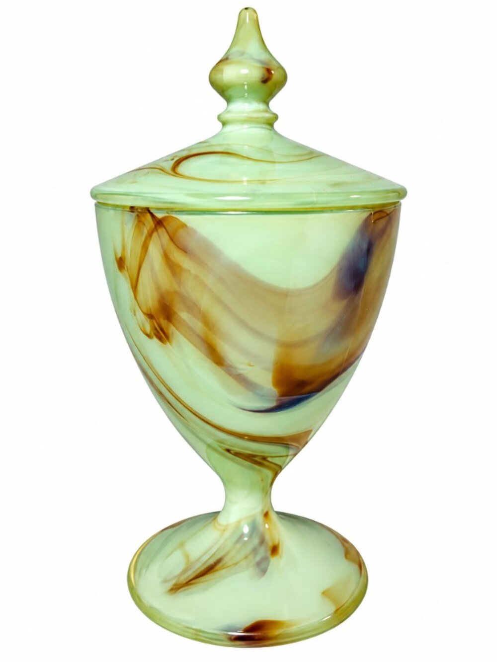 Vintage Hand Blown Italian Art UV Glass Lidded Compote / Apothecary Jar